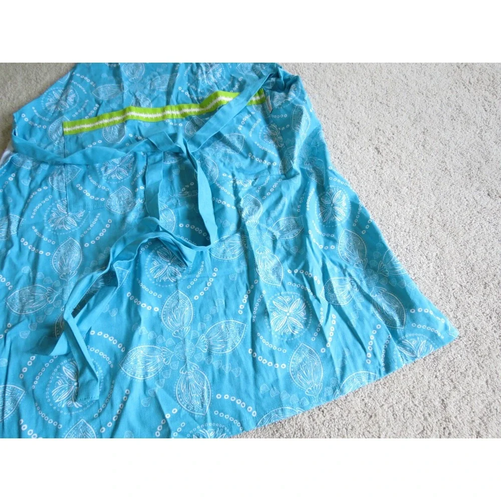 MU Kitchen Chautauqua Lake Summer Cotton Cooking Apron Blue Paisley Pocket